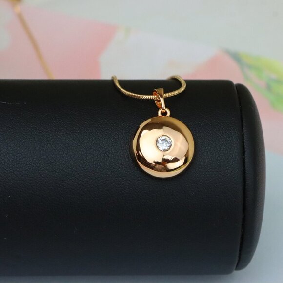 "Round Dome Rose Gold Pendant with Single CZ Center Stone, XPPT1520 - Picture 3 of 13